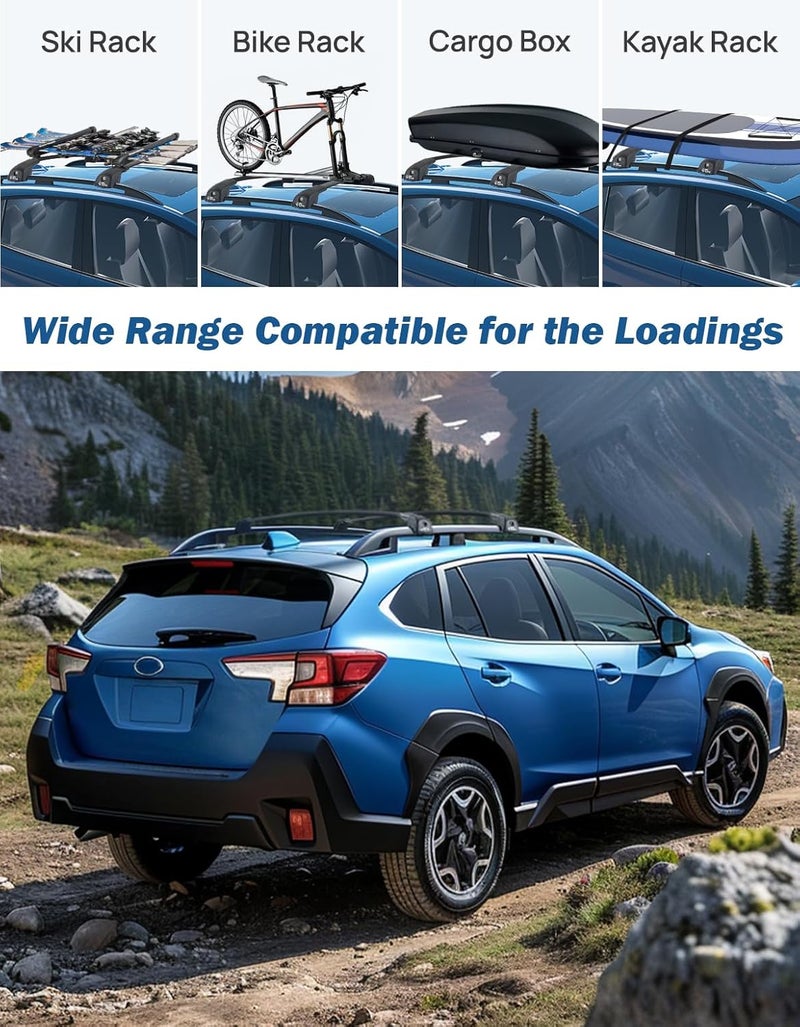 JOYTUTUS Lockable Car Roof Rack Compatible with Subaru Crosstrek 2024 with Factory Raised Side Rails (Not Fit Wilderness), 220LB Aluminum Crossbars for Roof Racks Suitcases Kayaks Canoes Bikes Skis - Image 5